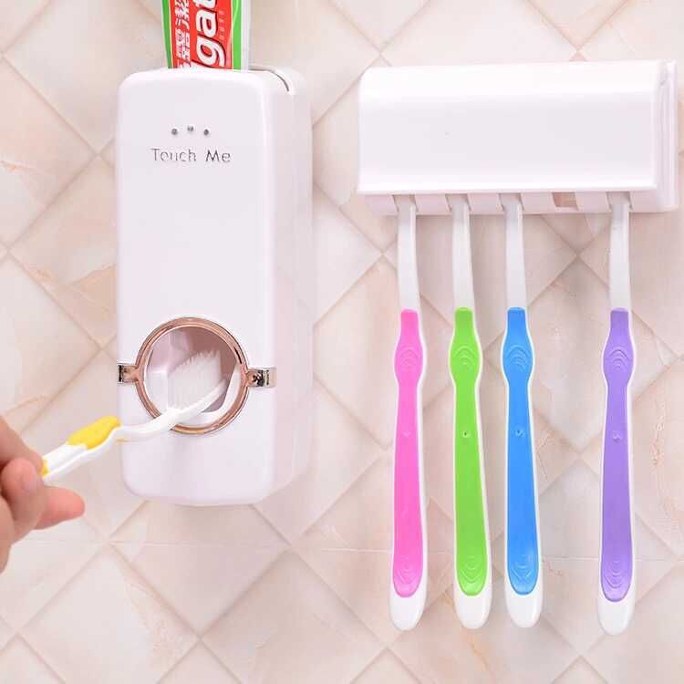 Toothbrush Holder & Toothpaste Dispenser Set