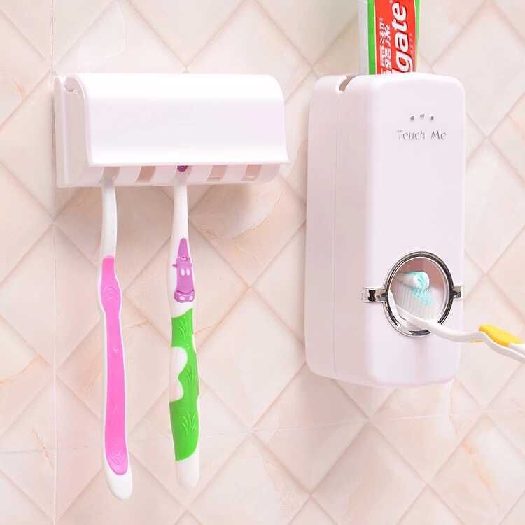 Toothbrush Holder & Toothpaste Dispenser Set