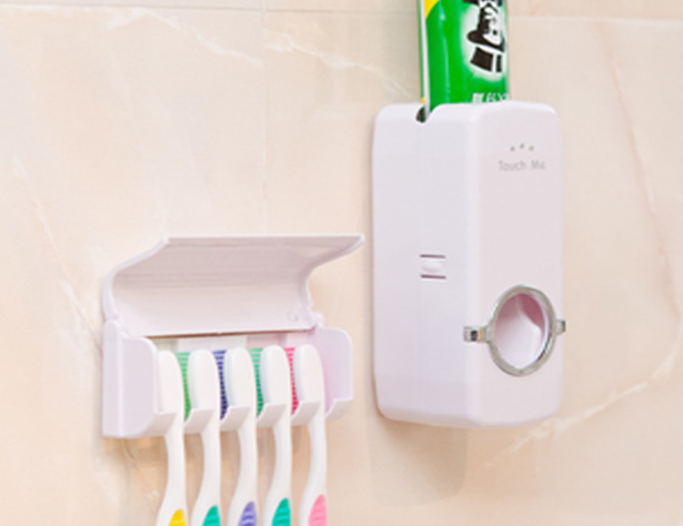 Toothbrush Holder & Toothpaste Dispenser Set